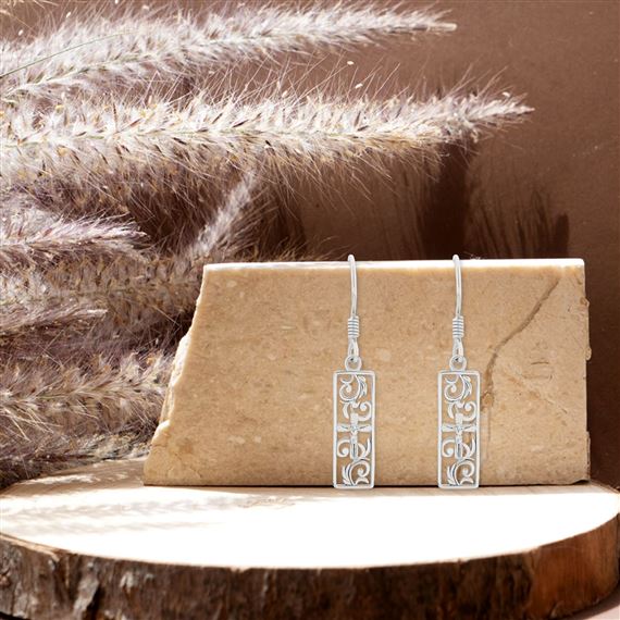 STERLING SILVER CRUCIFIX (W/VINE DETAIL) - EARRINGS
